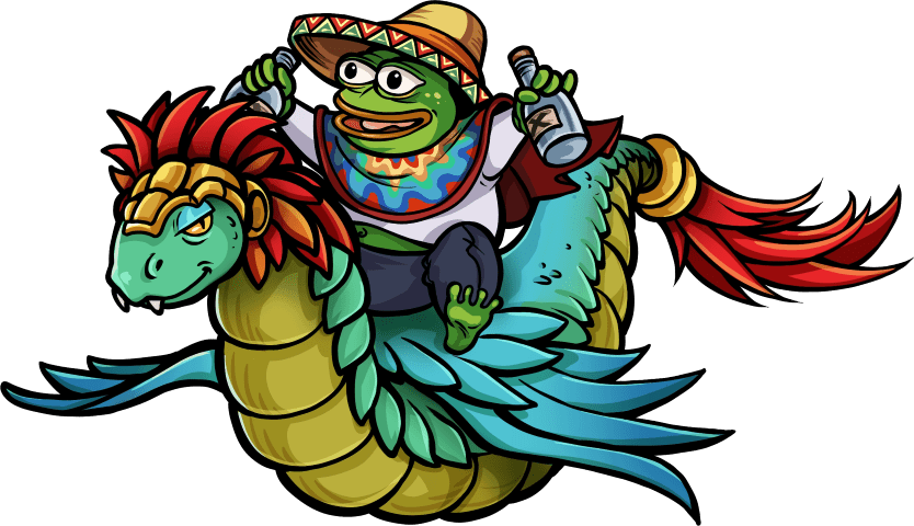 Pepito riding on Quetzalcoatl.